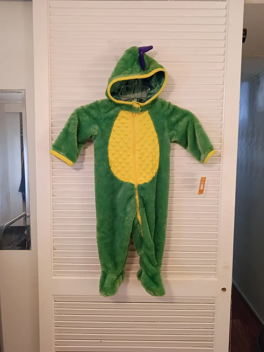 Plush Green and Yellow Dino Hooded Jumpsuit for Kids Dragon